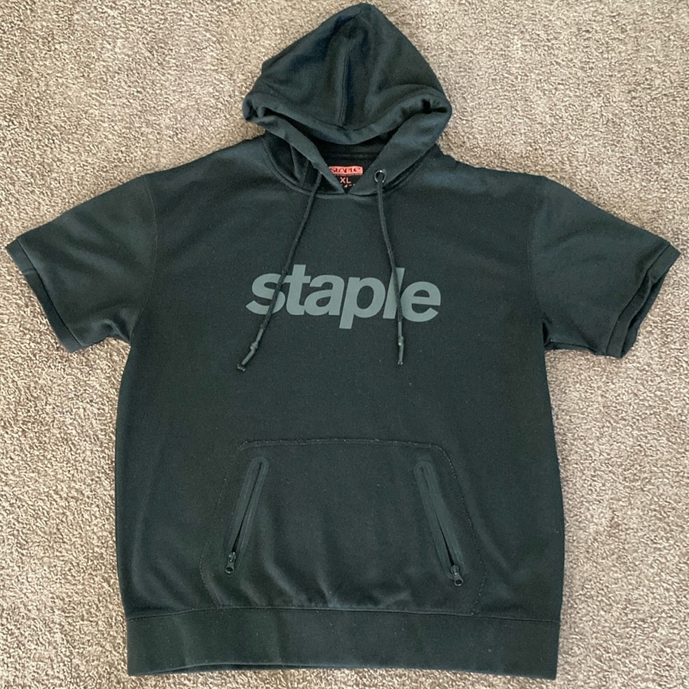 Staple Hooded Pullover Short Sleeve Sweatshirt Size XL Black
